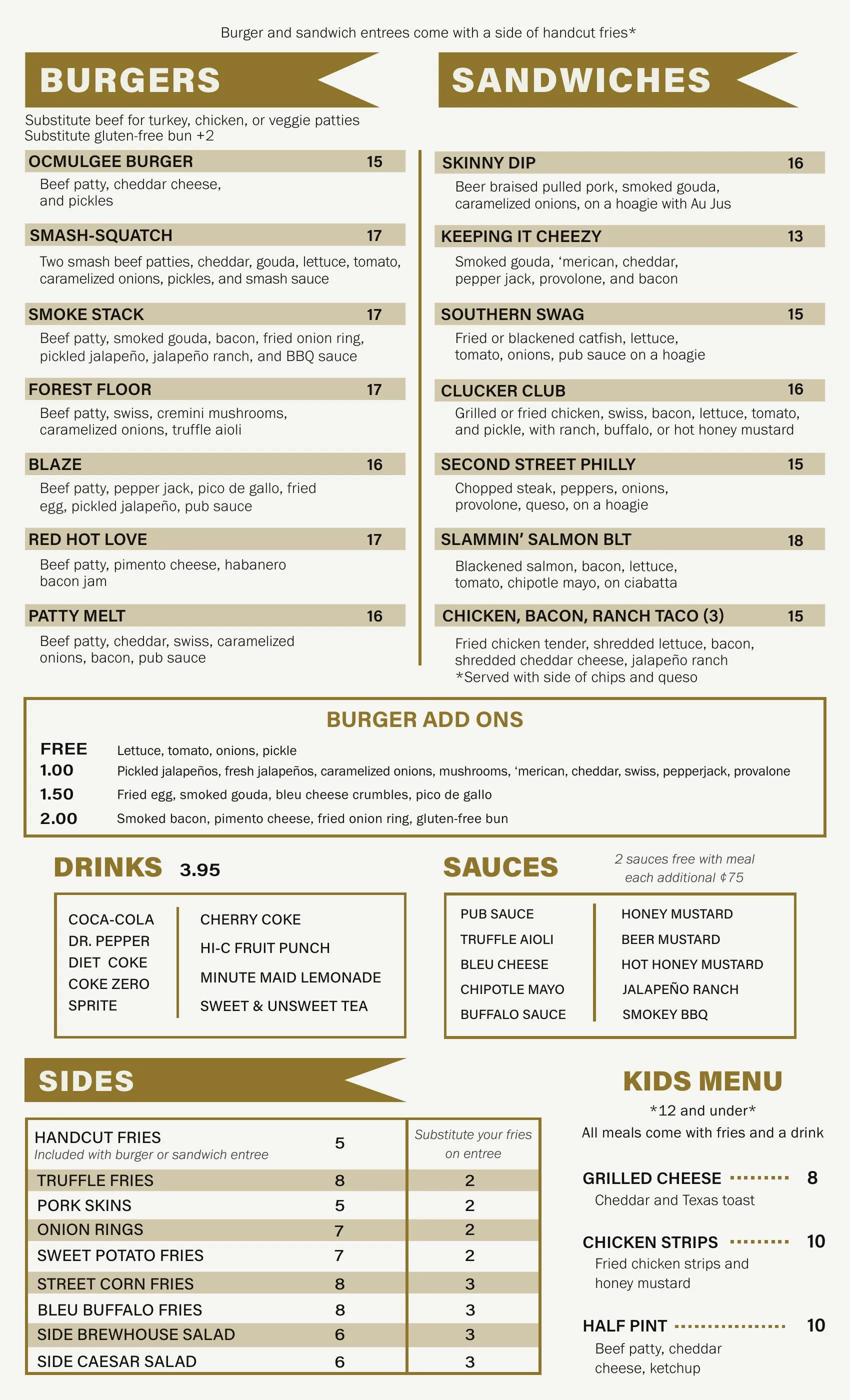 Ocmulgee Brewpub menu page 2